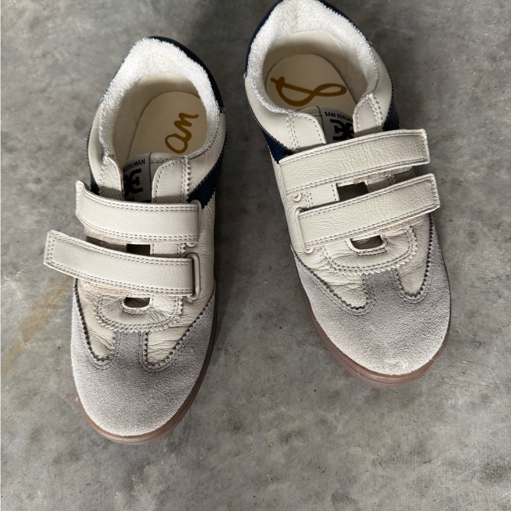 Sam Edelman White and Blue Velcro Sneakers